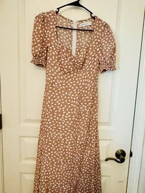 Petal & Pup Tan Maxi Dress with White Spot Print
